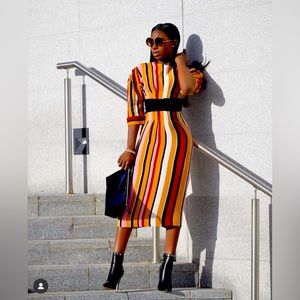🍃Zara striped dress midi sheath multicolor belt NWT🍃